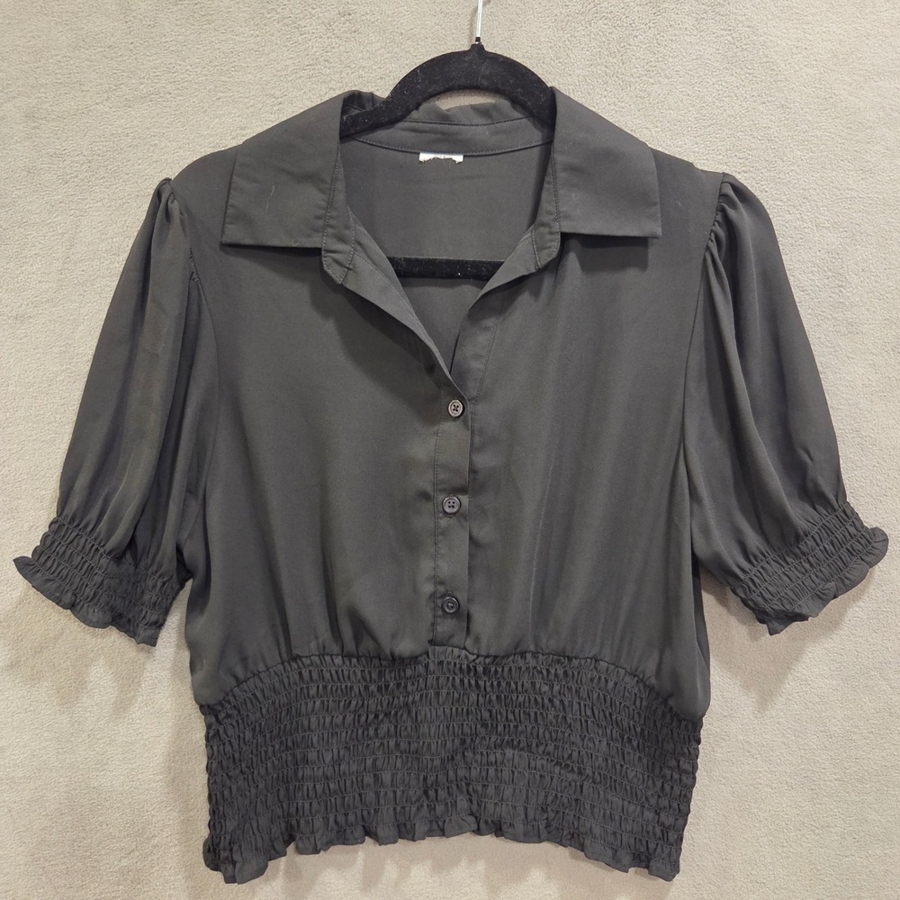 Coquette Smocked Sheer Blouse Women Medium Puff Sleeve Dark Academia Office